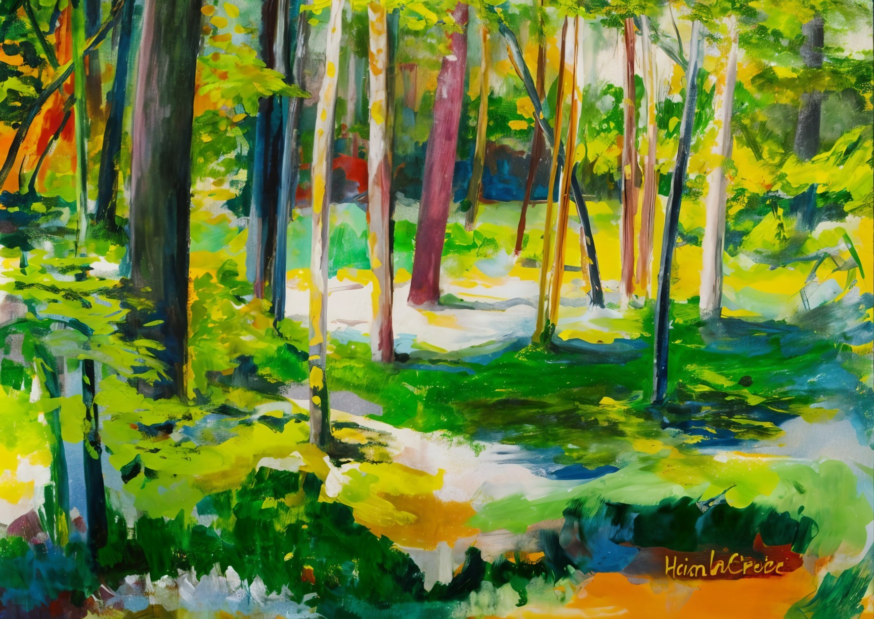 Impressionistic Forest Scene with Vibrant Colors