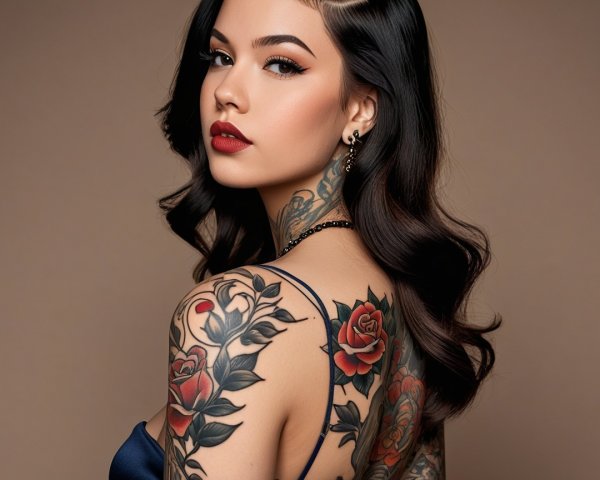 Young woman with elegant hairstyle and bold makeup