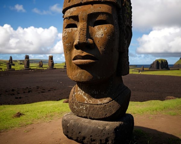 Moai Statue on Easter Island with Scenic Background