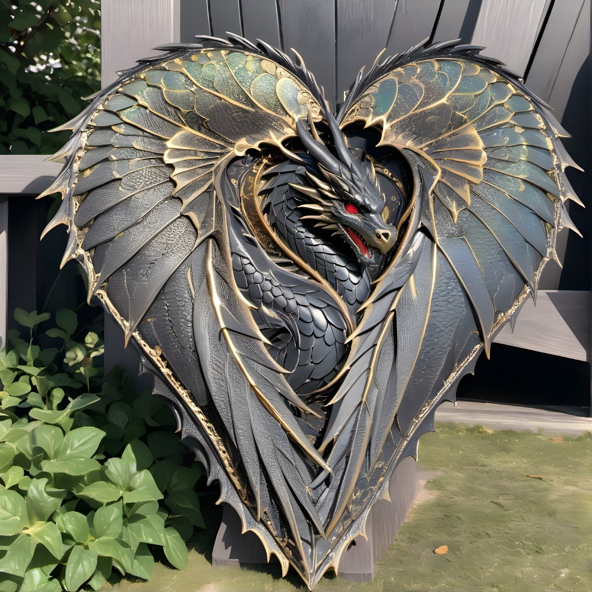 Metallic Dragon Sculpture with Gold and Black Detailing