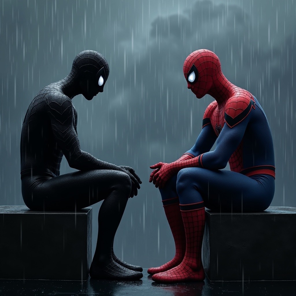 Dramatic Encounter of Two Spider-Themed Characters