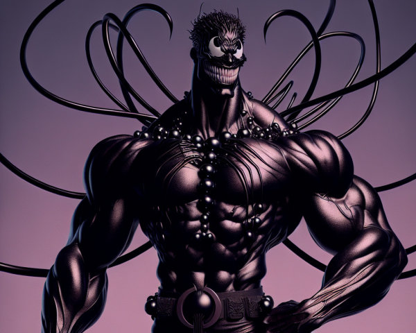 Muscular Character with Dark Tendrils and Sinister Smile