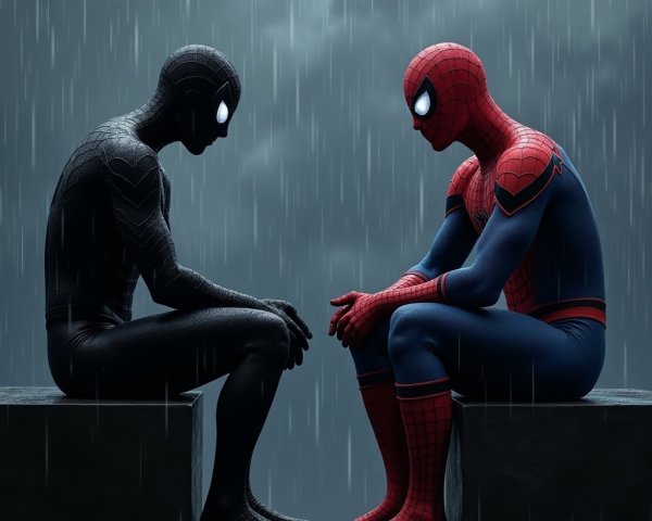 Dramatic Encounter of Two Spider-Themed Characters