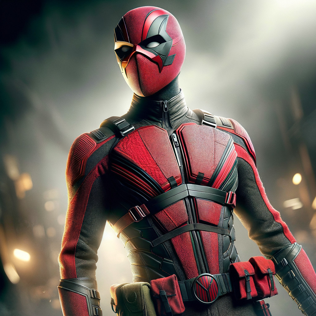 Superhero in Red and Black Suit with Urban Backdrop